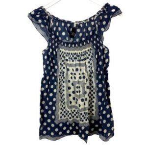Lucky Brand | Women's Blue & Cream Short Sleeves Babydoll Top Size Medium